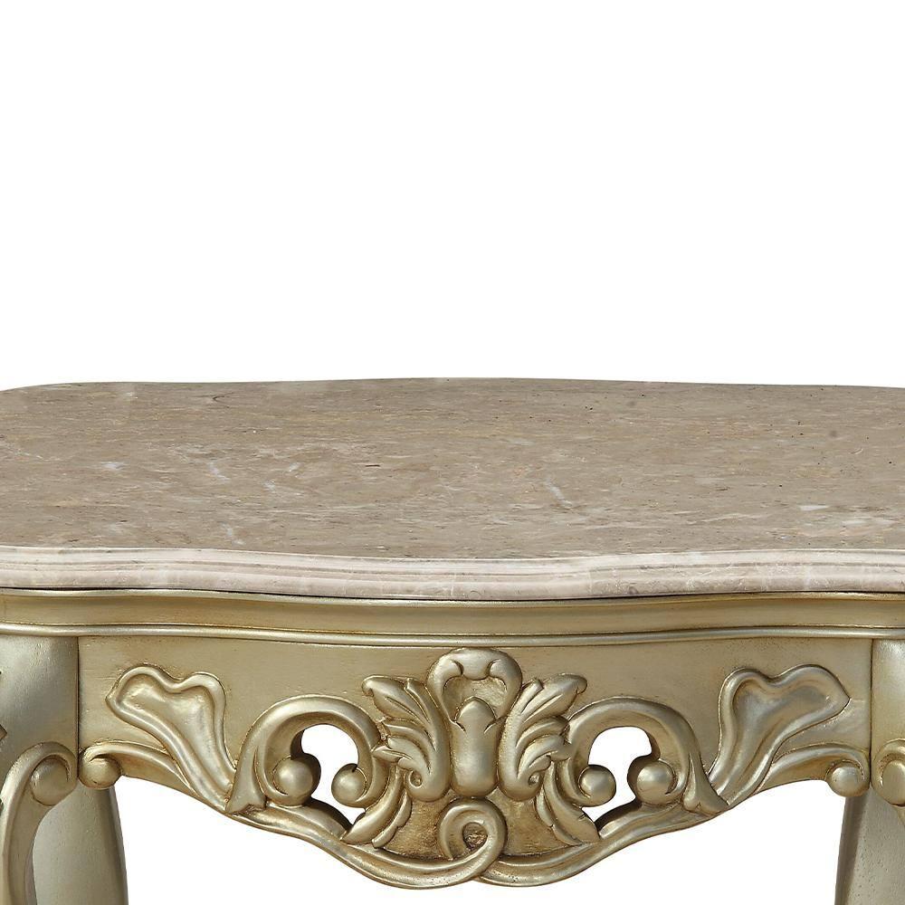 HomeStock End Table W/Marble Top, Marble & Baroque Bliss White