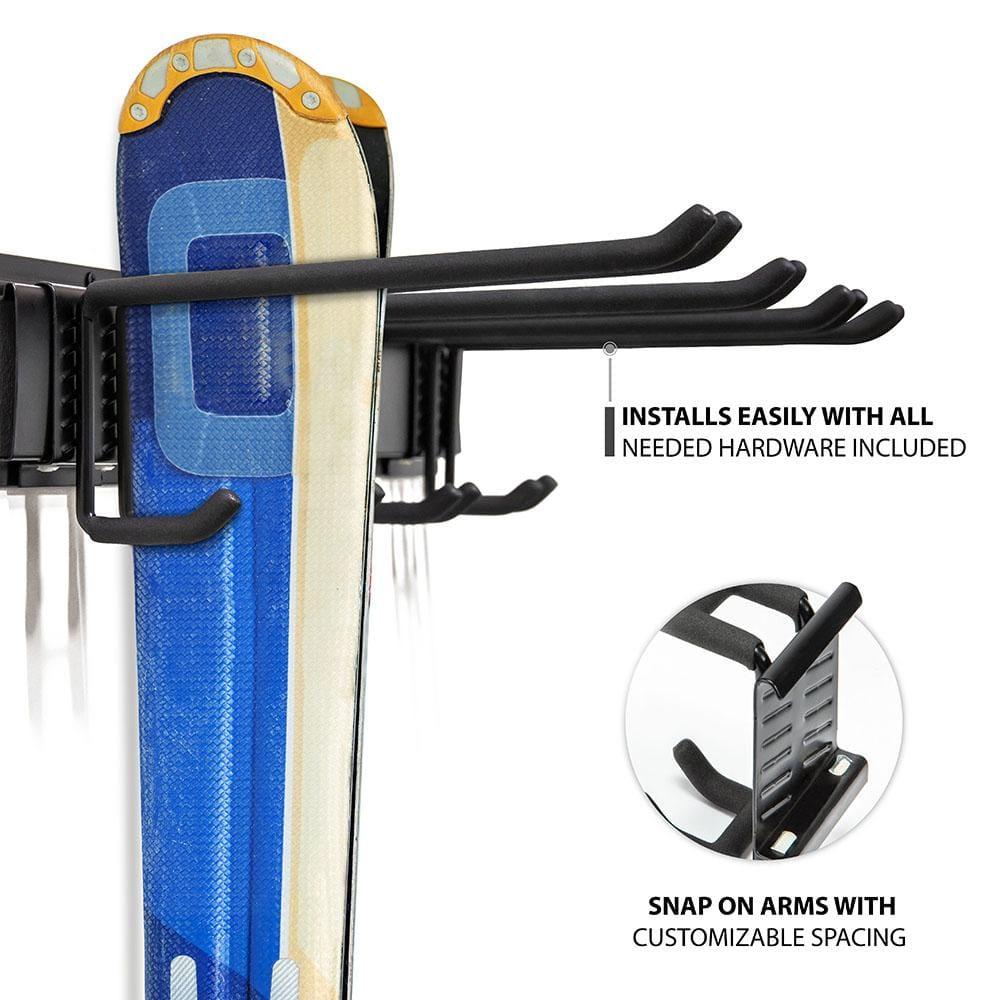 RaxGo Ski Rack, Ski Wall Mount Holds 4 Pairs of Skis & Skiing Poles or Snowboard, for Home & Garage