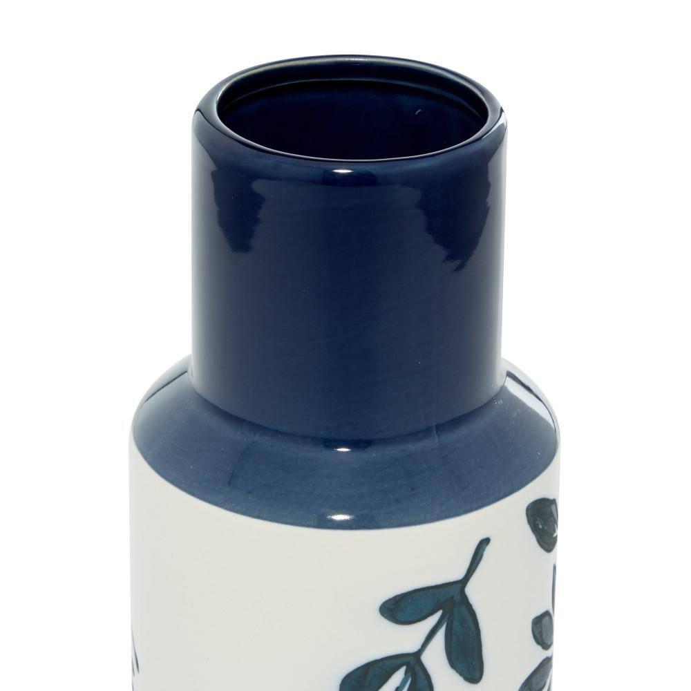 The Novogratz 12" Floral Handmade Blue Ceramic Vase