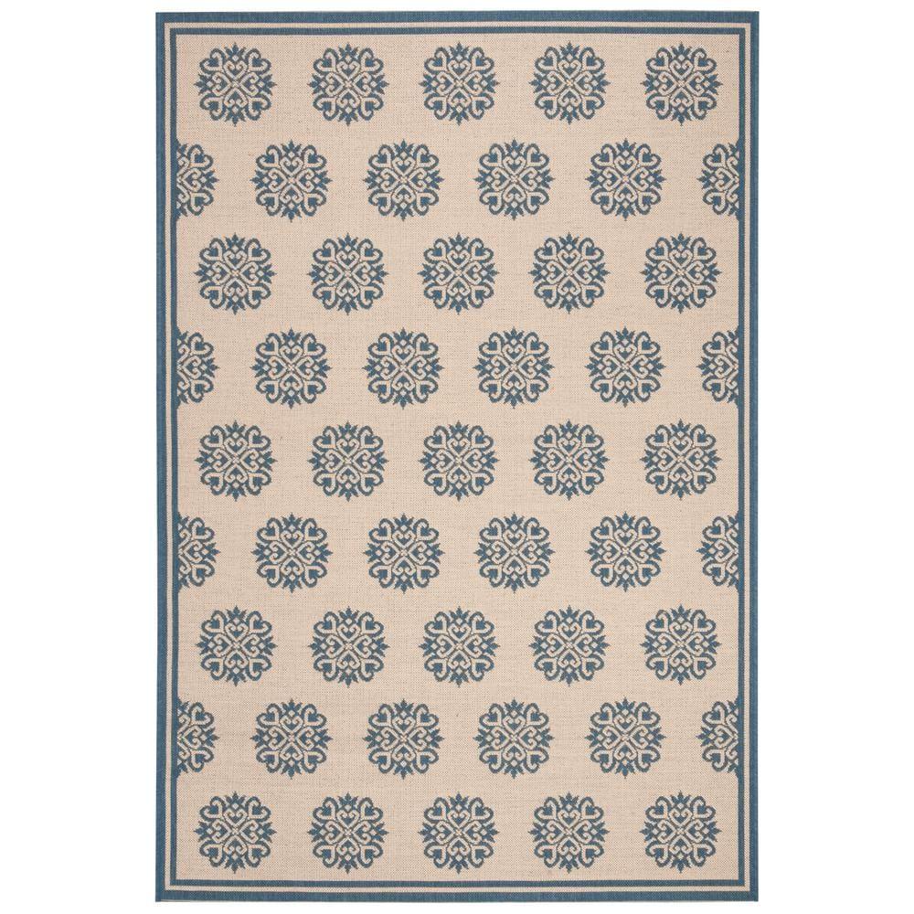 SAFAVIEH Beach House Regent Geometric Indoor/Outdoor Area Rug, Blue/Creme, 2'2" x 4'