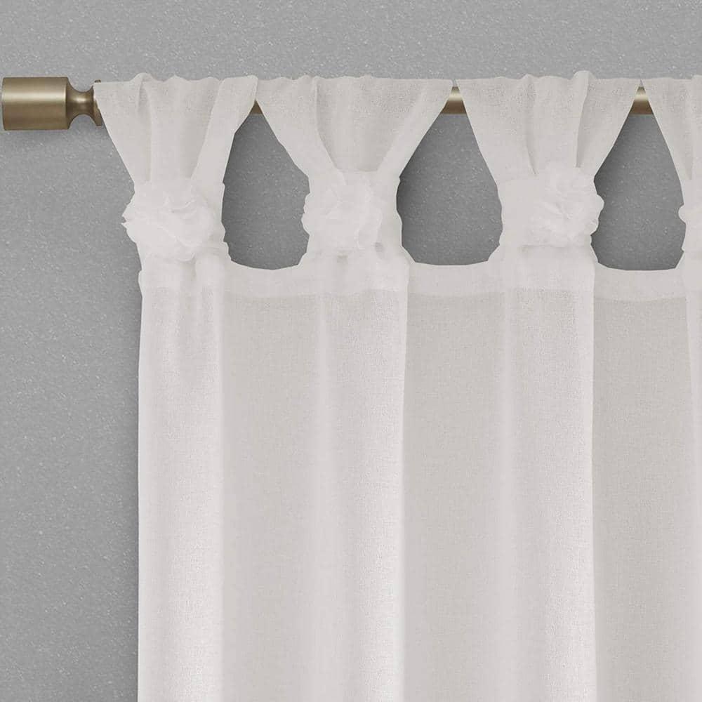 Rosette Floral Embellished Cuff Tab Top Solid Curtain Panel