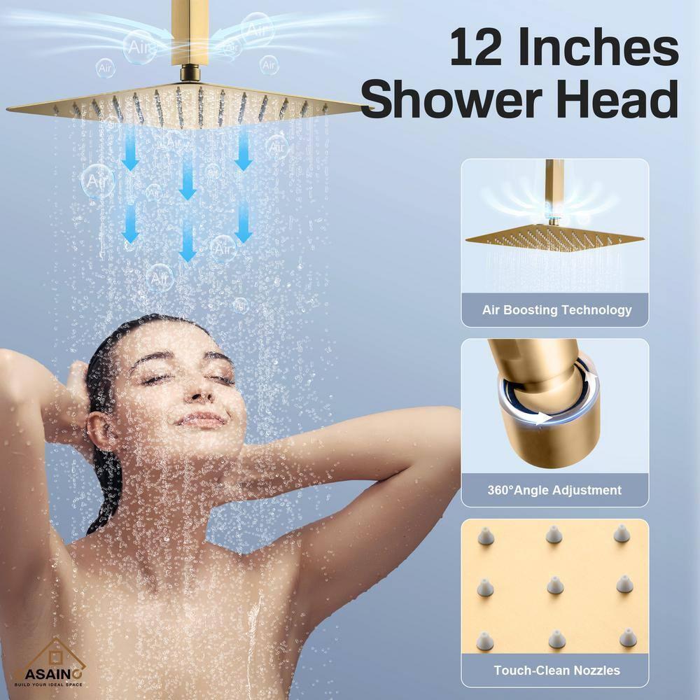 mondawe WF6310-12BG Herathena 3 Functions Ceiling Mounted Luxury Shower System with 6 Body Jets (Rough-in Valve Included)