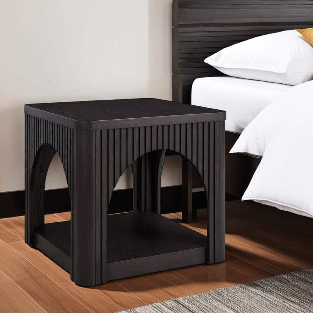 Benjara Yini Square Side End Table, Lattice, Arch Design, 24 Inch Black Wood