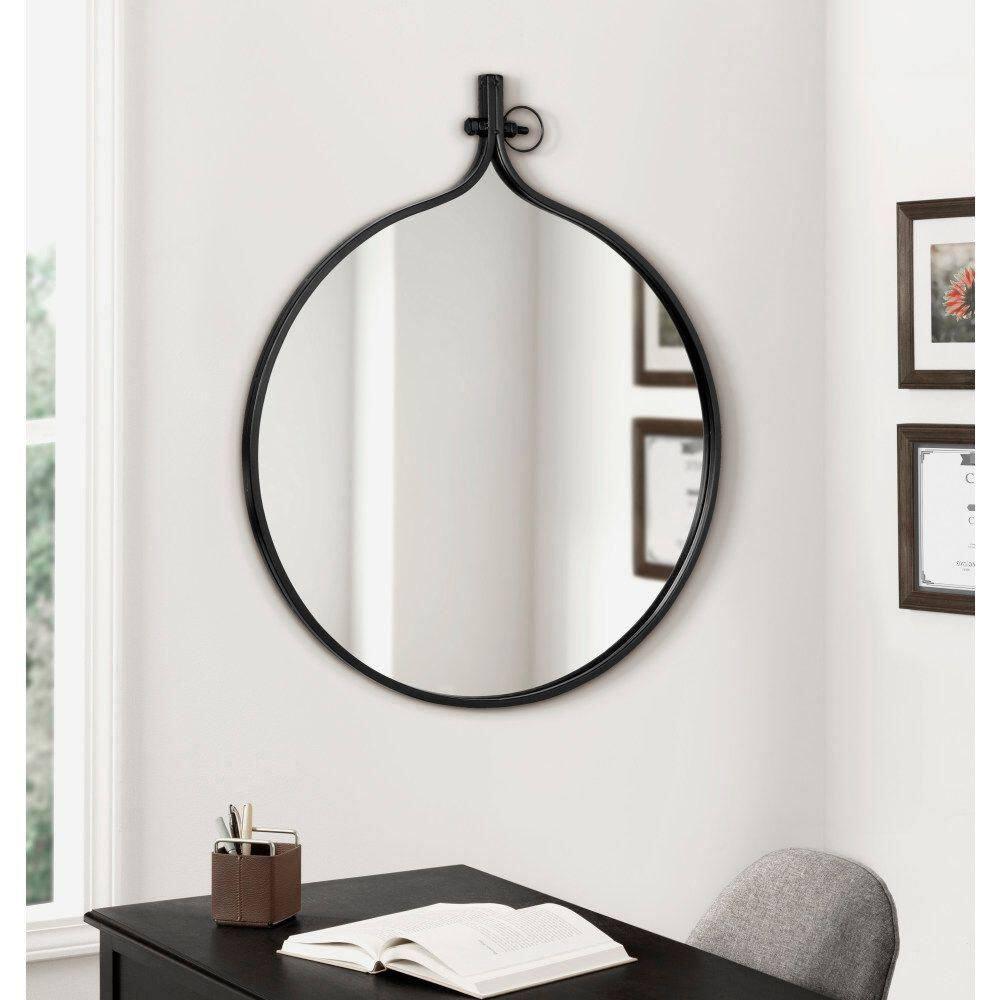 Kate & Laurel All Things Decor 30" x 37" Yitro Metal Framed Wall Mirror Black: Modern Round Vanity, No Assembly Required