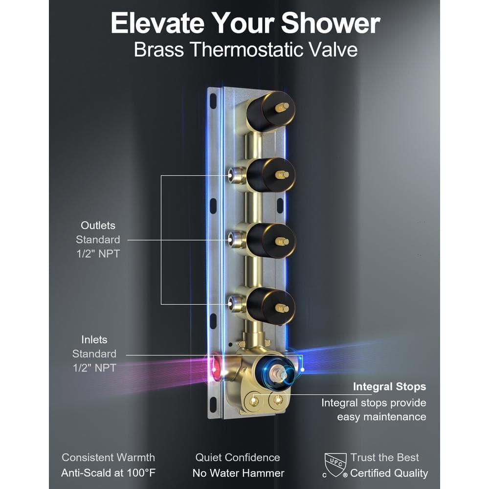 GRANDJOY 16 inch Complete Dual Shower Head System, Celling Mounted Shower Faucet Set with Hand Shower Head, Rough in-Valve, 6 Massage Body Jets - Matte Black