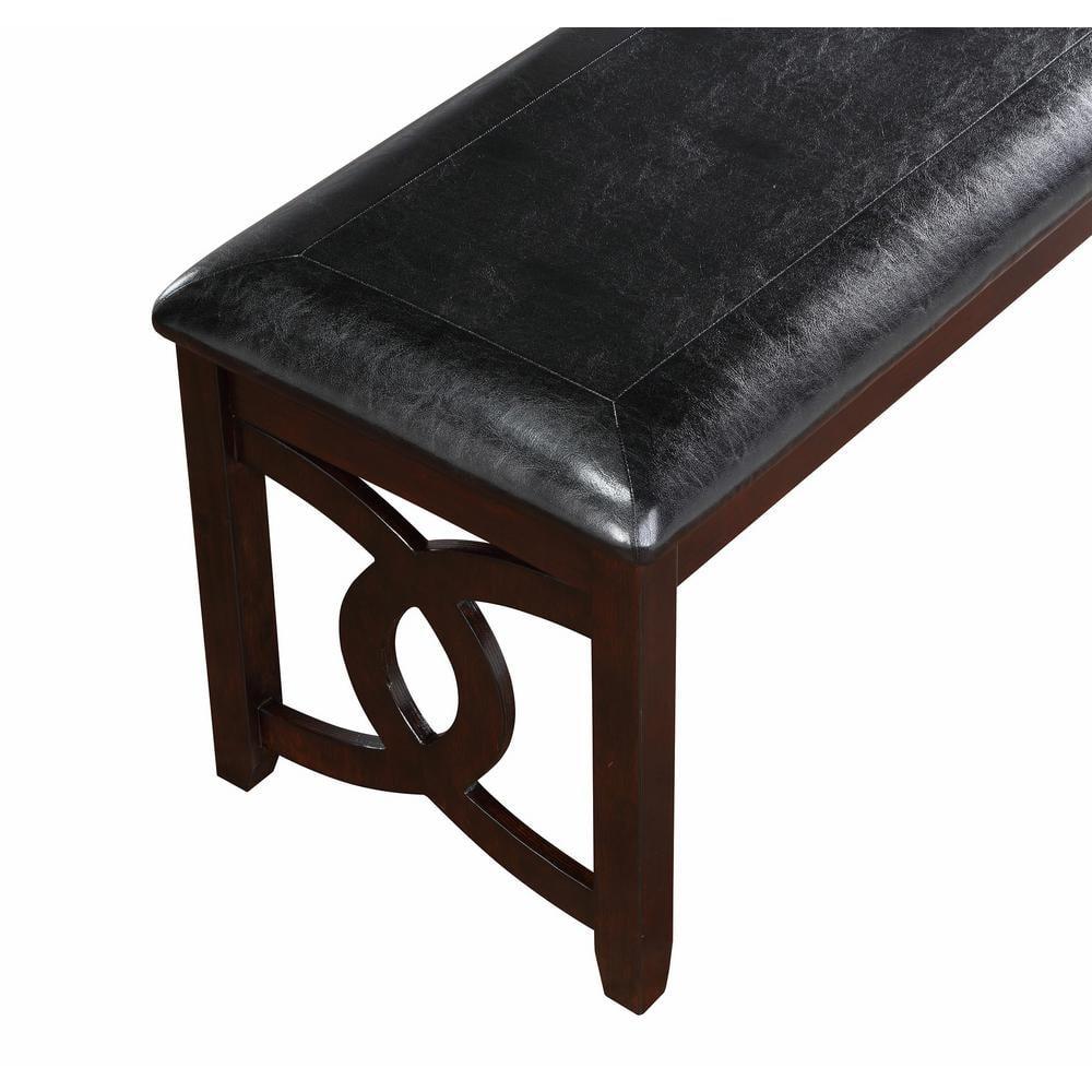 Furniture Gia 46" Solid Wood and Faux Leather Bench in Ebony Black
