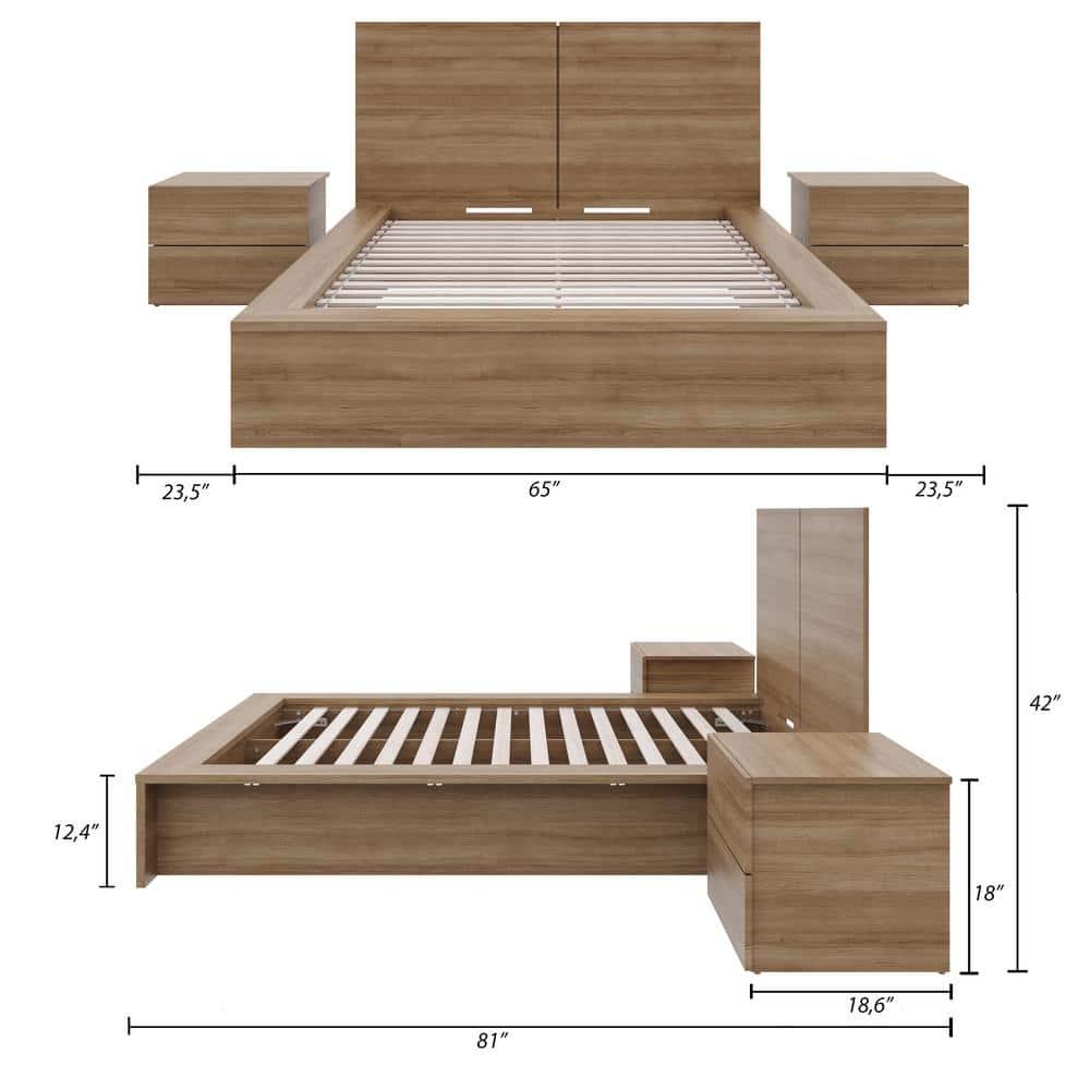 Nexera 4pc Full James Bedroom Set Brown Oak: Modern Furniture with Headboard & Nightstands