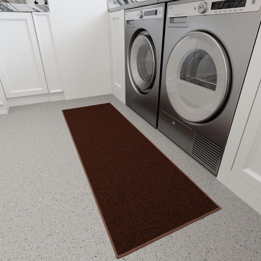 Ottomanson Non-Slip Hallway Runner Rug 2x6 Rubberback Solid Indoor Rug, 2'2" x 6', Brown