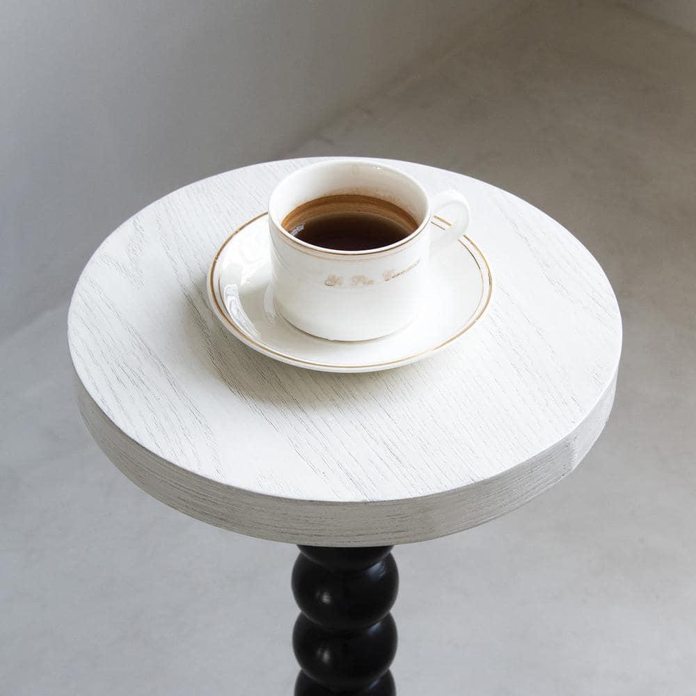 COZAYH Pedestal Small End Table, Contemporary Side Table with Black Base and White Top
