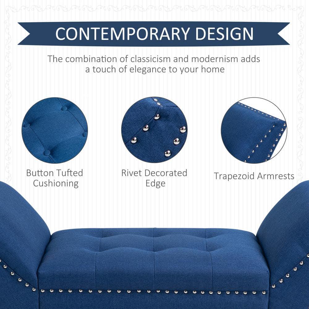 HOMCOM Modern Button Tufted Sitting Bench, Accent Fabric Upholstered Ottoman for Bedroom or Living Room, Blue