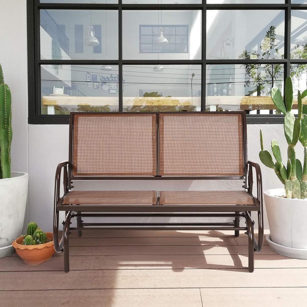 Costway 48'' Outdoor Patio Swing Glider Bench Chair Loveseat Rocker Lounge Backyard Brown