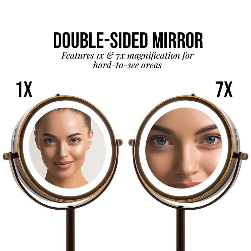 Ovente OVENTE 6" Lighted Makeup Mirror with 1X/7X Magnification, Cordless Tabletop Mount Vanity Round Mirror with 360° Swivel Design and Double Sided Cool Tone LED Ring Light, Antique Bronze MLT60ABZ1X7X