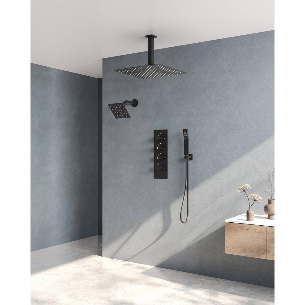 Thermostatic Shower Faucet System,16" & 6" Dual Shower Head with Rough-In Valve