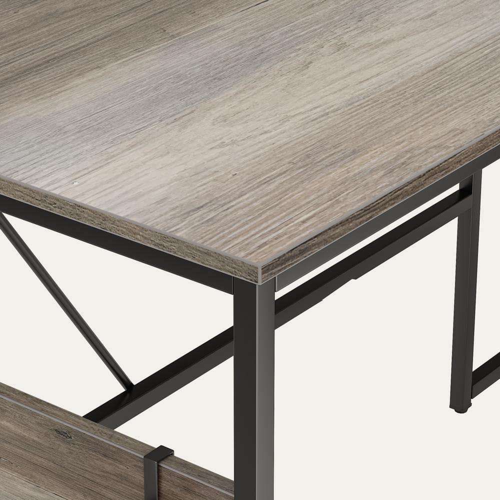 Bestier Reversible 60 inches L Shaped Computer Desk with Storage Cabinet Long Desk for 2 Person Wash Grey