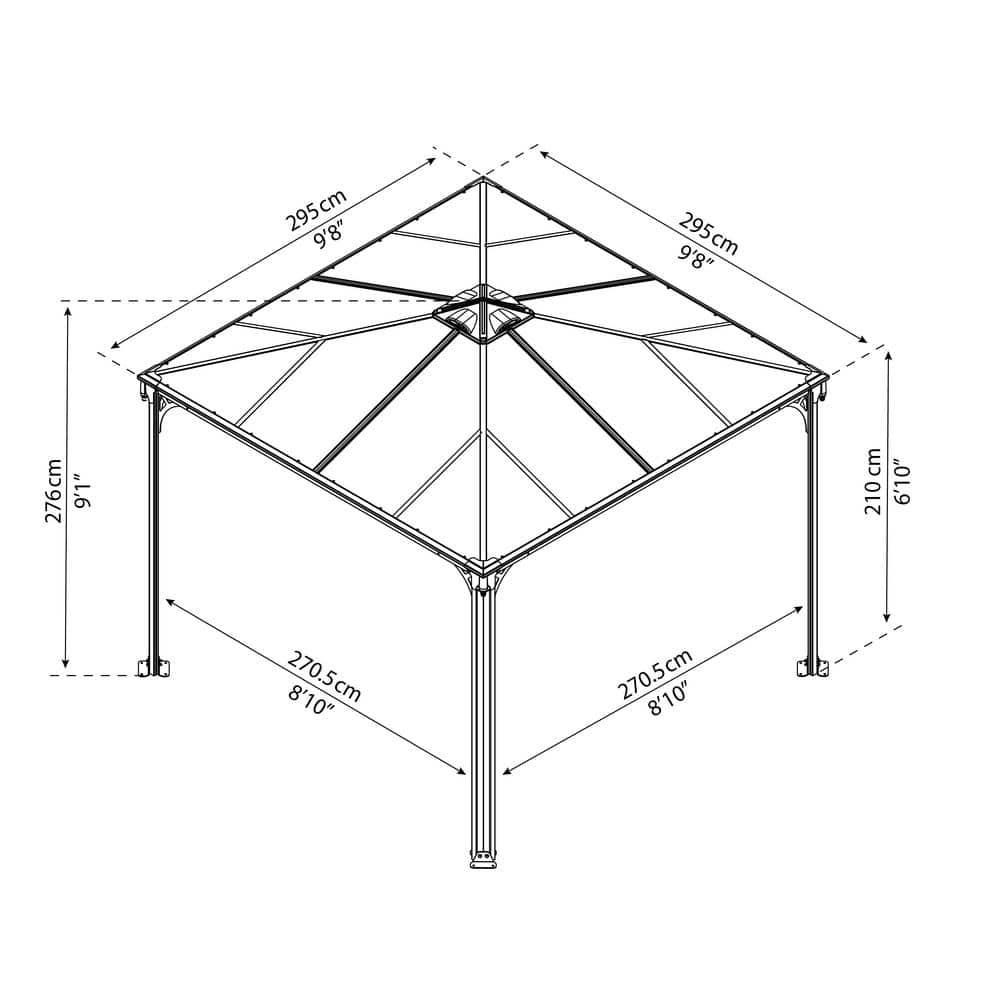 Canopia Palram - Canopia Palermo 10' X 10' Aluminum Hardtop Gazebo With Polycarbonate Roof Panels Durable Outdoor Patio Shelter Gray/Bronze