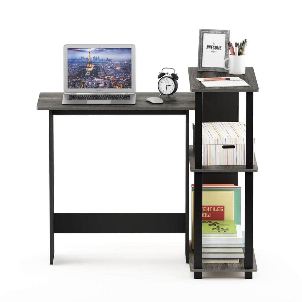 16086R1GYW-BK Abbott Corner Computer Desk with Bookshelf - French Oak Grey & Black