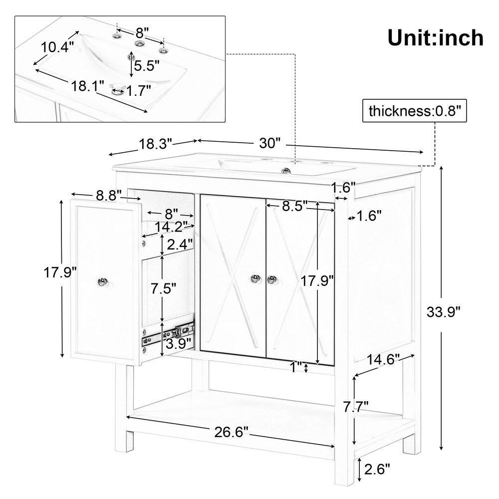 Myhomekeepers 30'' Single Bathroom Vanity with Solid Wood+MDF Top