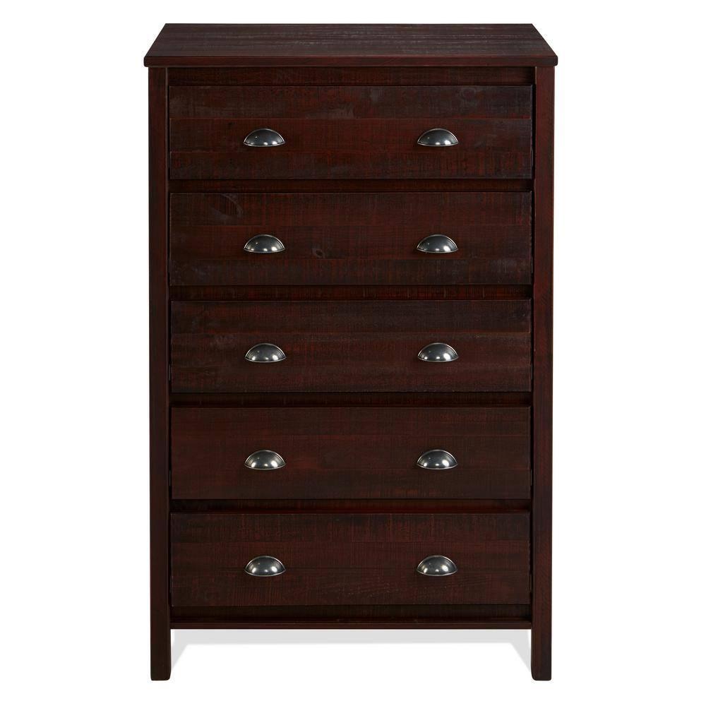 Camaflexi Baja 5 Drawer Chest Wooden Night Stand Bedroom Dresser Storage Cabinet, Walnut