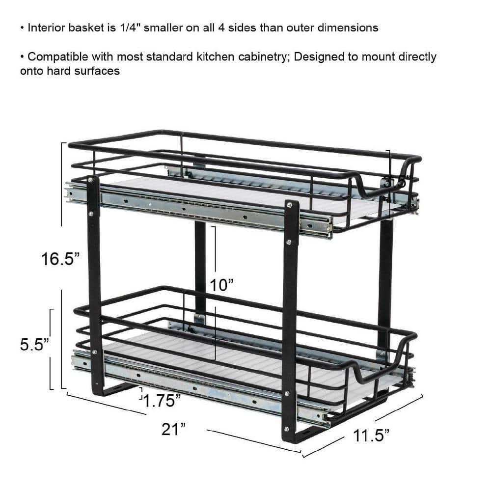 Glidez Multipurpose Paint-Finished Steel Pull-Out/Slide-Out Storage Organizer with Plastic Liners - 2-Tier Dual-Slide Design - Black