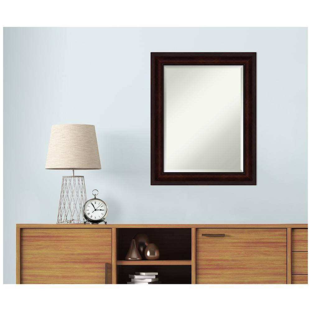 Amanti Art Beveled Bathroom Wall Mirror - Coffee Bean Brown Frame - Coffee Bean Brown Outer Size: 23 x 29 in
