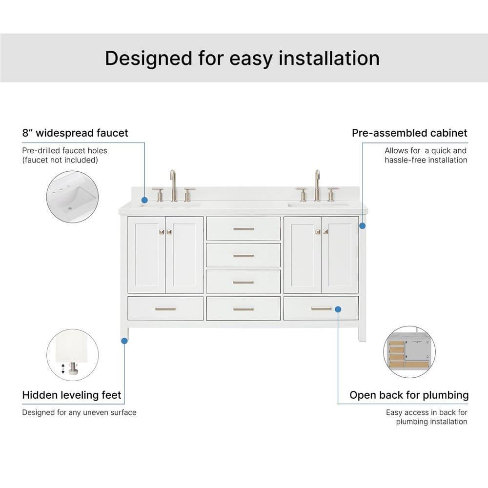 Ariel A067dwqrvo Cambridge 67" Free Standing Double Rectangular Basin Vanity Set - White