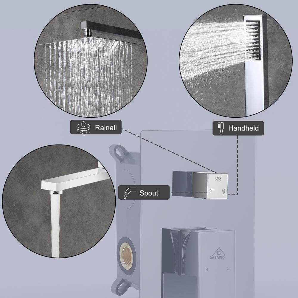 10'' Square Wall Mounted Stainless Steel Rain Shower System