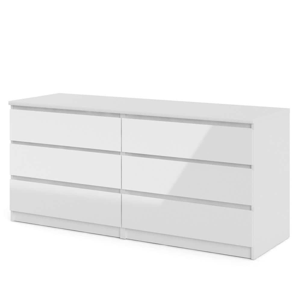 Tvilum Scottsdale 6 Drawer Double Dresser for Adults, White High Gloss