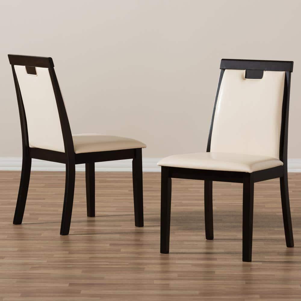 Set of 2 Evelyn Modern And Contemporary Faux Leather Upholstered And Finished Dining Chairs Dark Brown/ Beige - Baxton Studio
