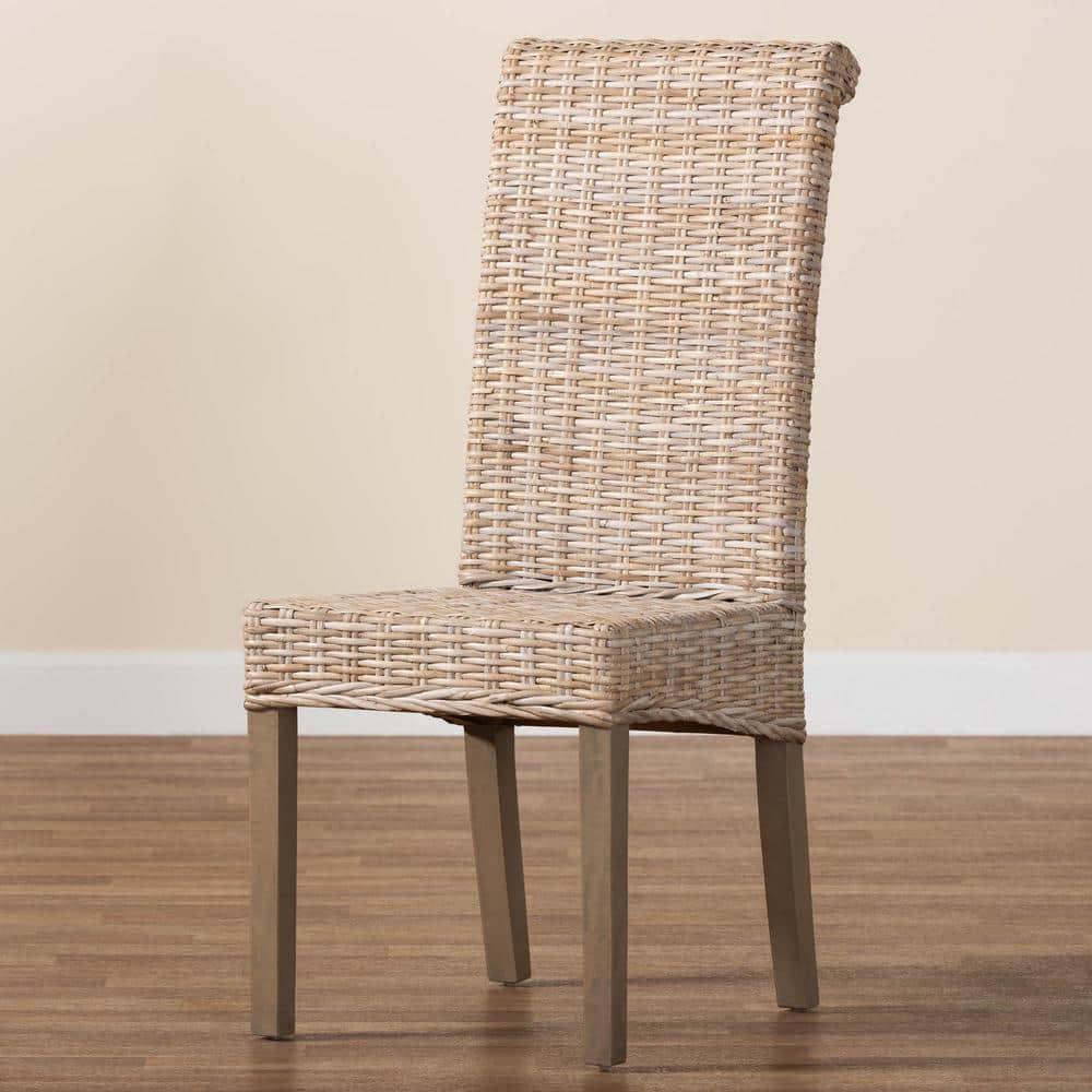 bali & pari Santiago Natural Rattan and Mango Wood Dining Chair Kubu Gray/Rustic Taupe
