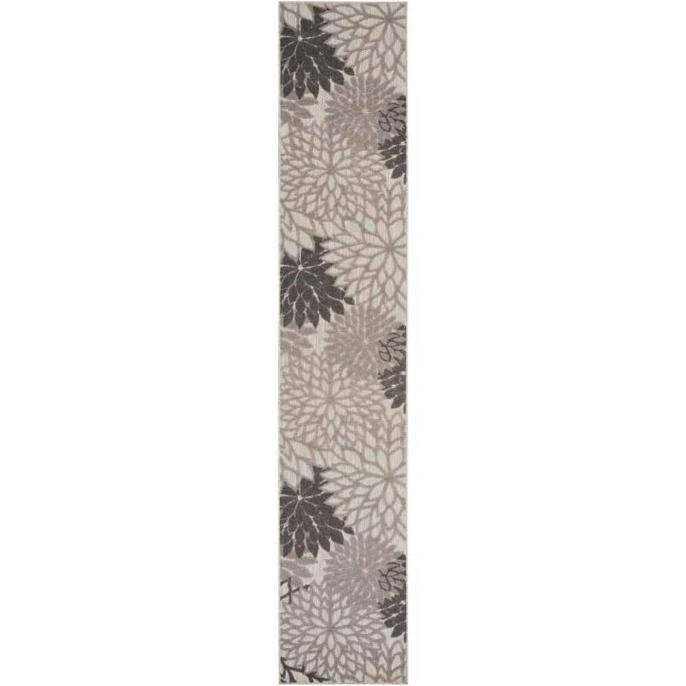 Nourison Aloha Floral Bloom Flatweave High-Low Indoor Outdoor Runner Rug Silver Grey 2'3" x 12'