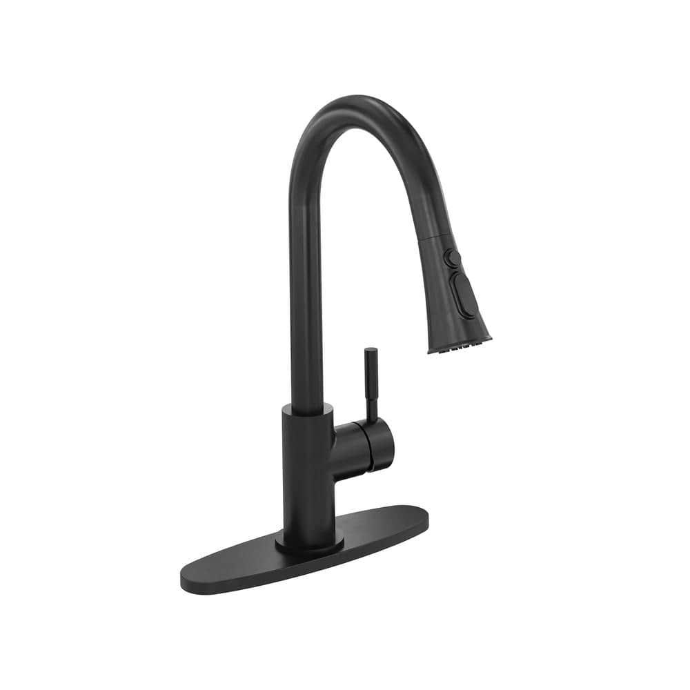 Pull Down Sprayer Kitchen Faucet with Dual-Function Sprayer and Deck Plate in Spot-Free