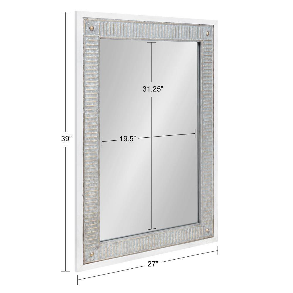 Kate and Laurel Deely Farmhouse Wall Mirror, 27 x 39, White and Silver, Rustic Wall Decor with Galvanized Metal Frame