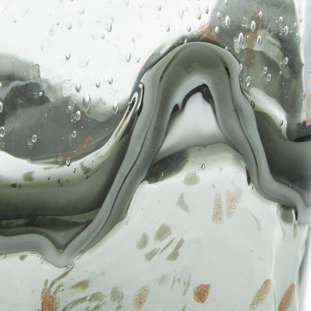 DecMode 9", 8"H Handmade Blown Gray Glass Vase with Speckled Wave Design, Set of 2