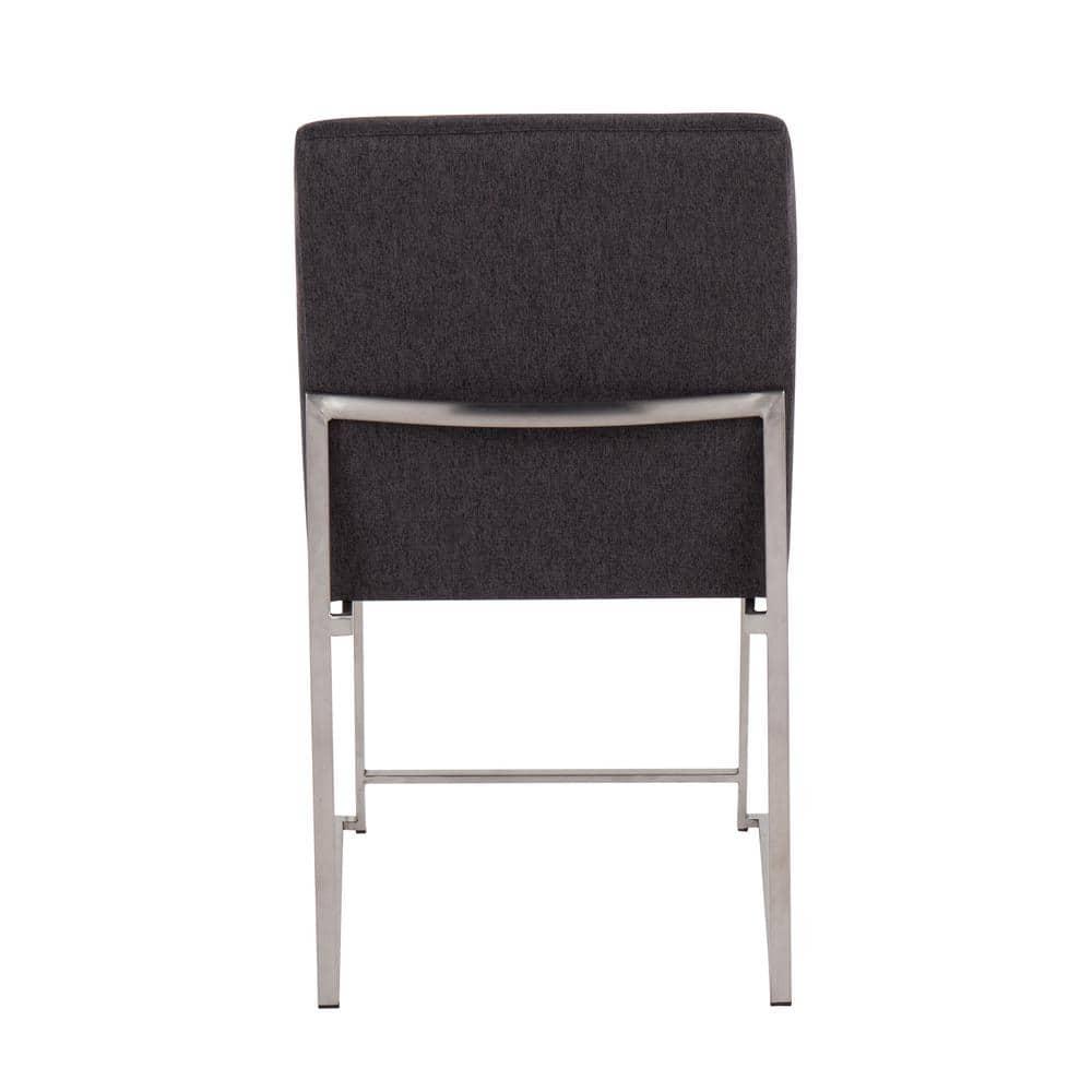 LumiSource Brushed Stainless Steel, Charcoal Fabric High Back Fuji Dining Chair - Set of 2