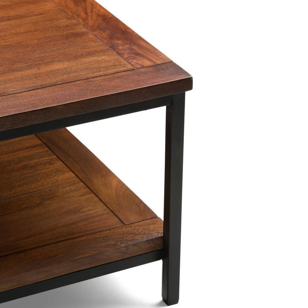 Simpli Home Skyler 34"W Solid Mango Wood Industrial Square Coffee Table with Open Shelf and Metal Frame