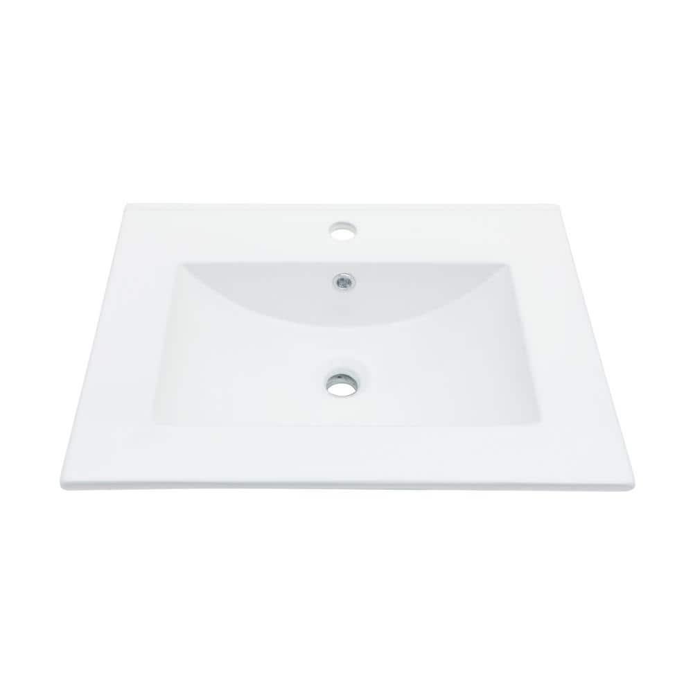 Sarlai 24 Inch Bathroom Vanity Sink Tops - White Drop In Bathroom Sink Ceramic Topmount Rectangular Vanity Top with Overflow