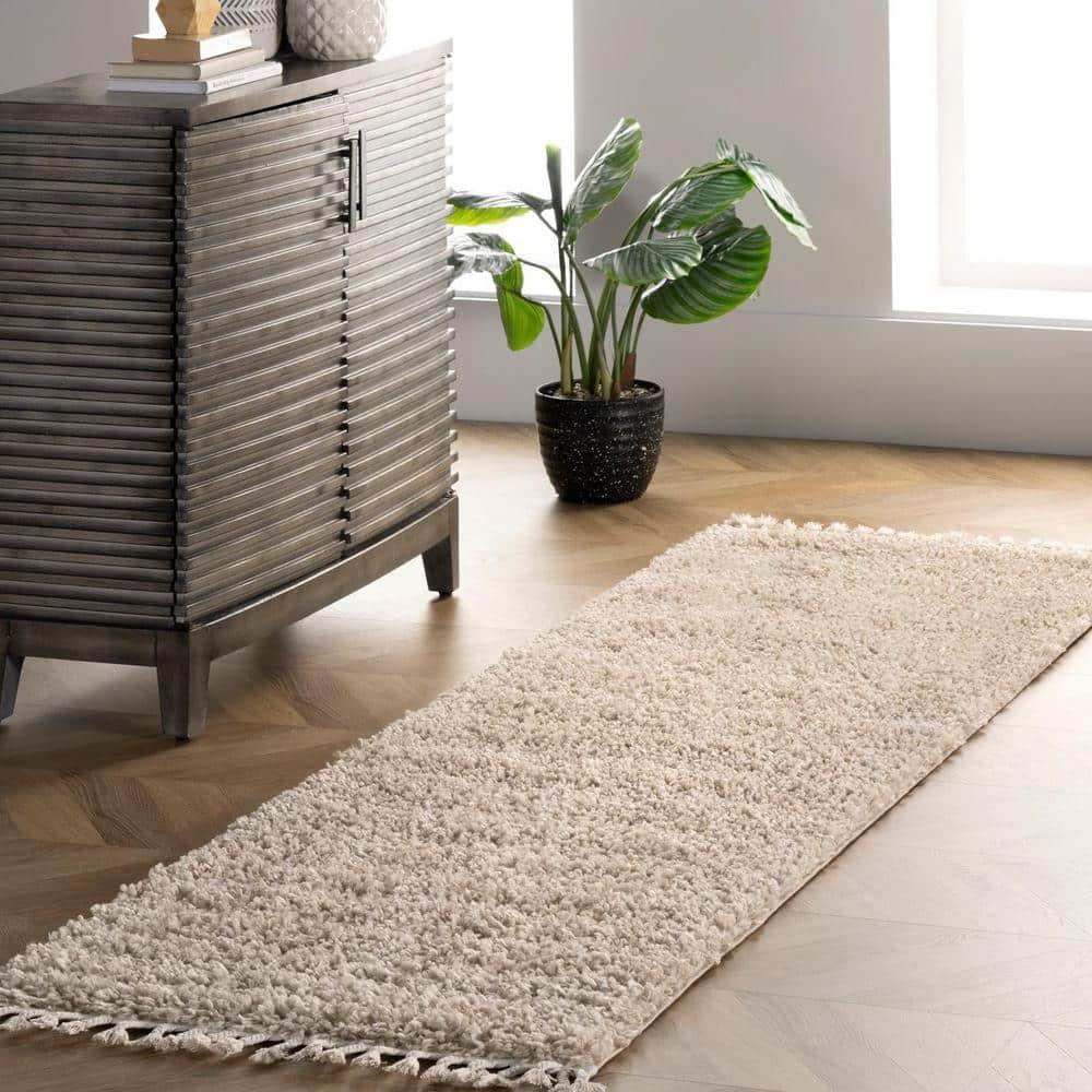 Nuloom Neva Solid 2x12 Runner Shag Indoor Area Rug for Living Room Bedroom Dining Room Nursery Entryway Hallway, Beige/Ivory
