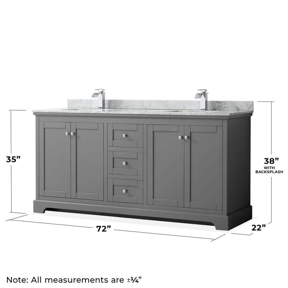 Avery 72" Dark Gray Double Bathroom Vanity with Marble Countertop