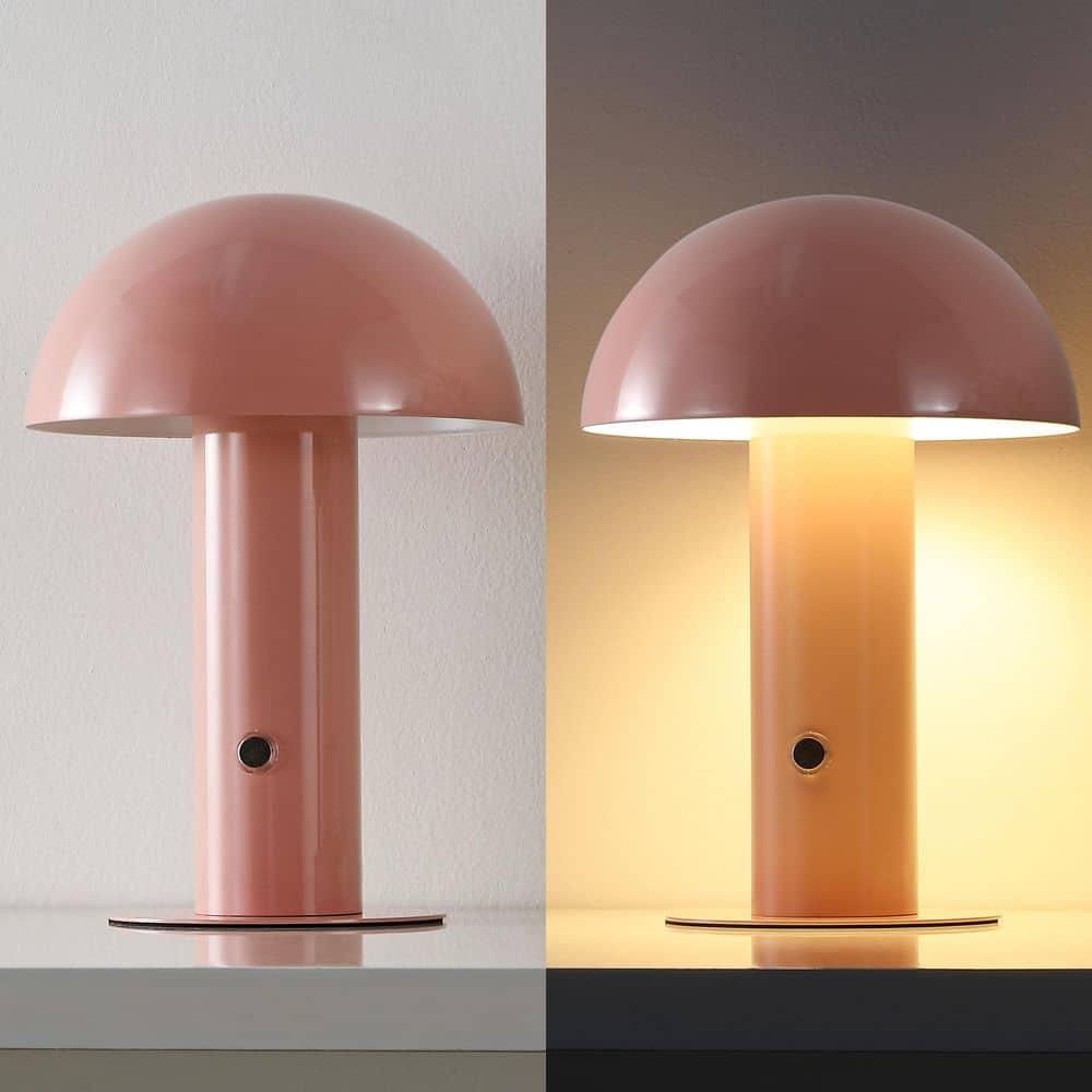 JONATHAN Y JYL7115F Boletus 10.75" Contemporary Bohemian Rechargeable/Cordless Iron Integrated Portable LED Mushroom Table Lamp, Modern, Coastal for living room, dinning room, bedroom, Pink