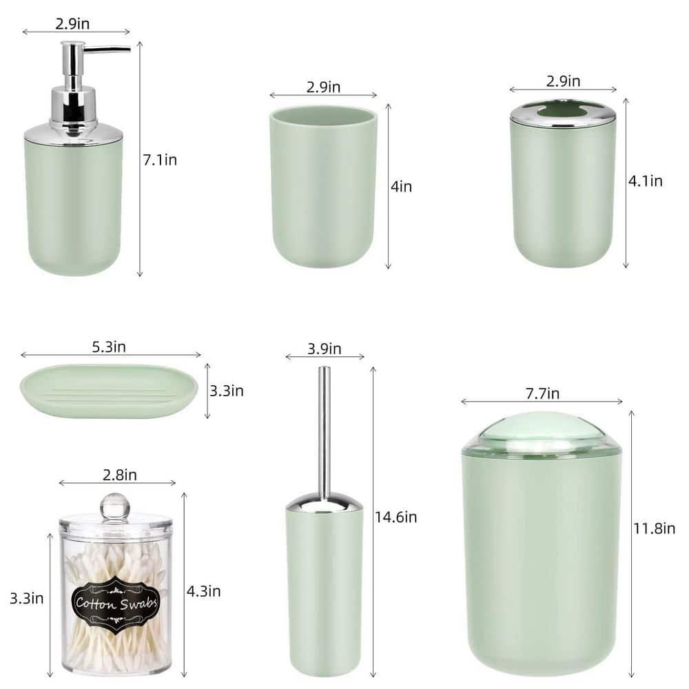 Green Plastic 9-Piece Bathroom Accessories Set with Labels