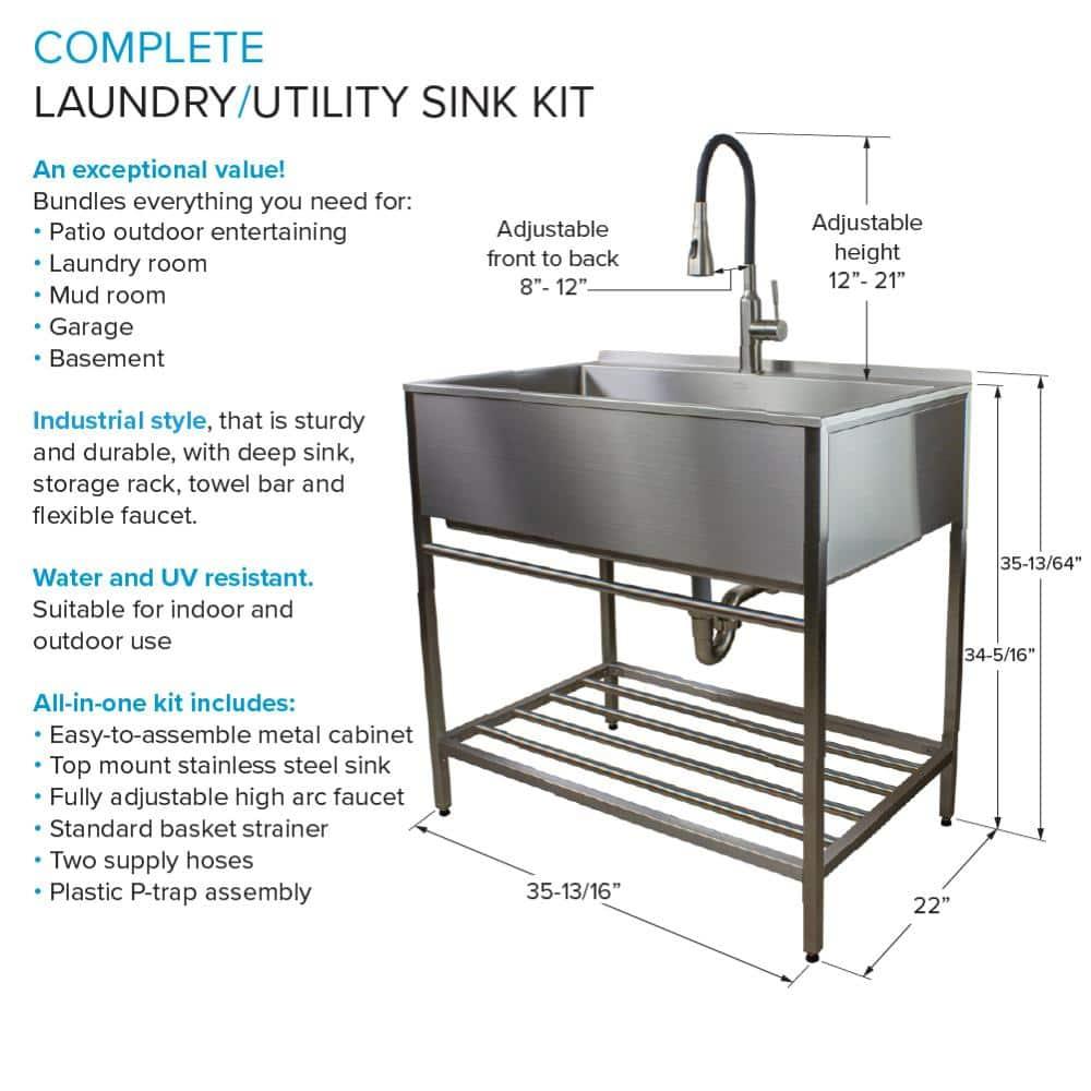 TFH-3622-SS 36'' L x 22'' W Free Standing Laundry Sink with Faucet