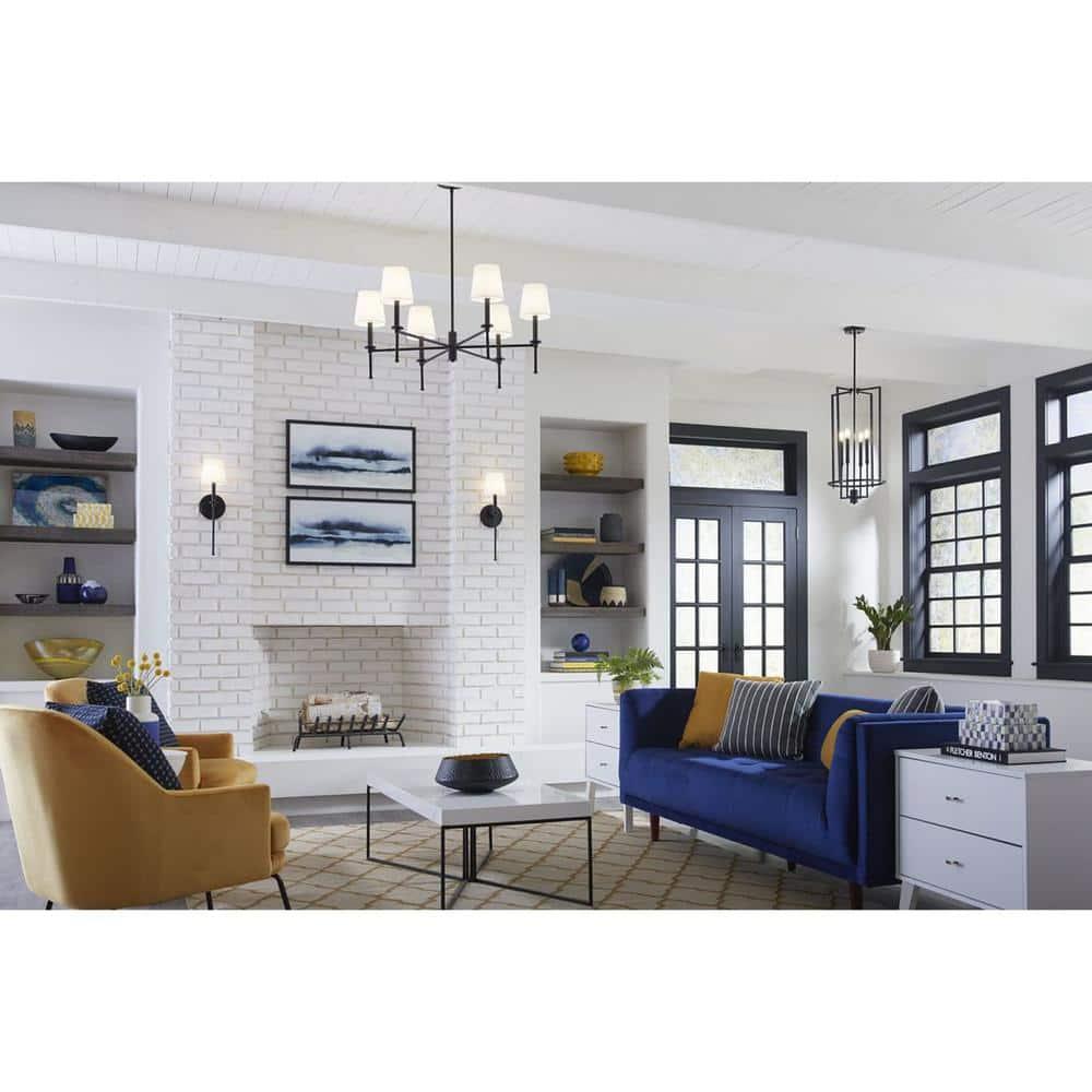 Progress Lighting Elara 6-Light Chandelier, Steel, Matte Black, Clear Glass Shades