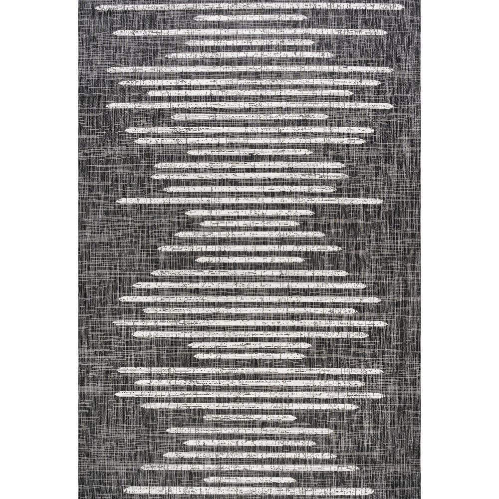 3'x5' Zolak Berber Stripe Geometric Indoor/Outdoor Area Rug, Black/Ivory - JONATHAN Y
