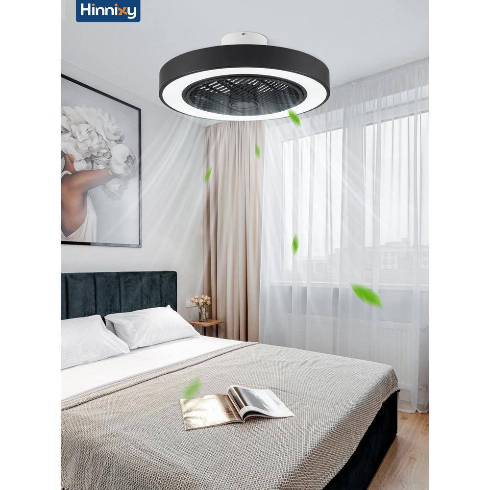 22 in. Indoor Black Modern Enclosed Low Profile Ceiling Fan with Light with Smart APP and Remote Control
