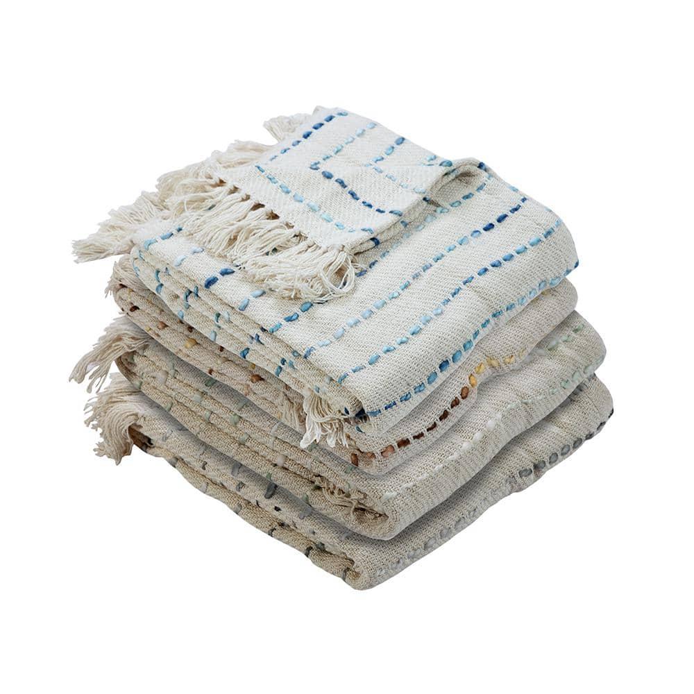 Deep Ombre Striped Handmade Woven Throw Blanket with Fringe