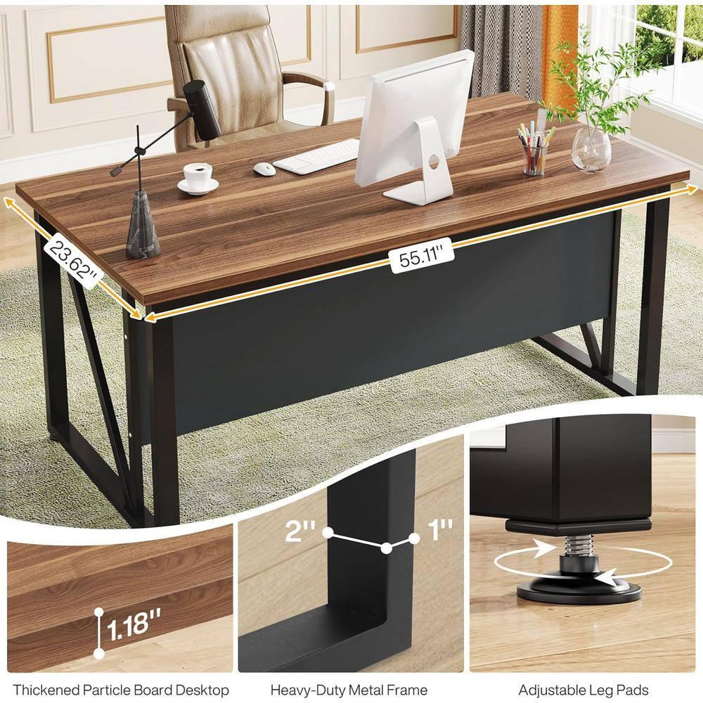 Tribesigns 55 inches Simple Computer Desk, Home Office Desk Writing Table for Workstation, Brown and Black