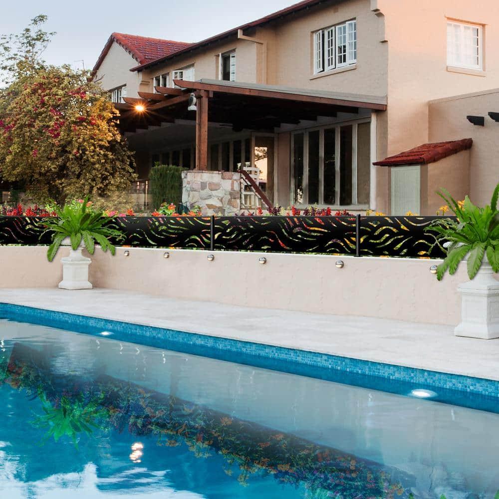 OUTDECO 16"x72" Waves Galvanized Steel Wall and Fence Extension Privacy Panel, Black