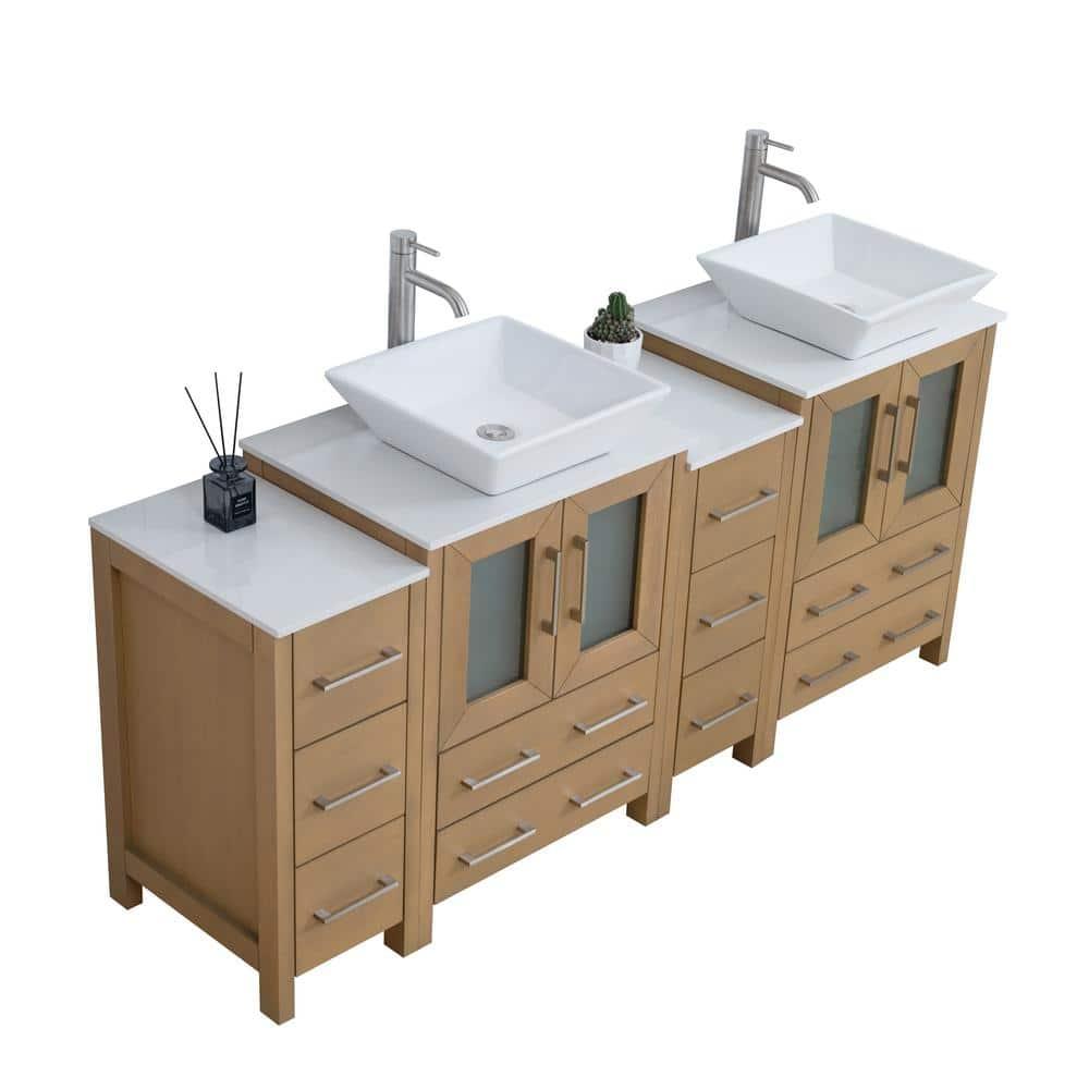 Vanity Art 72" Double Sink Freestanding Bathroom Vanity Set with Engineered Marble Top and Mirror
