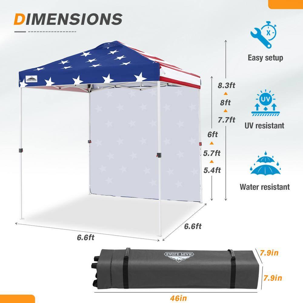 EAGLE PEAK 6.6 x 6.6 ft Easy Set Up Straight Leg Pop Up Outdoor Canopy with One Removable Wall,American Flag