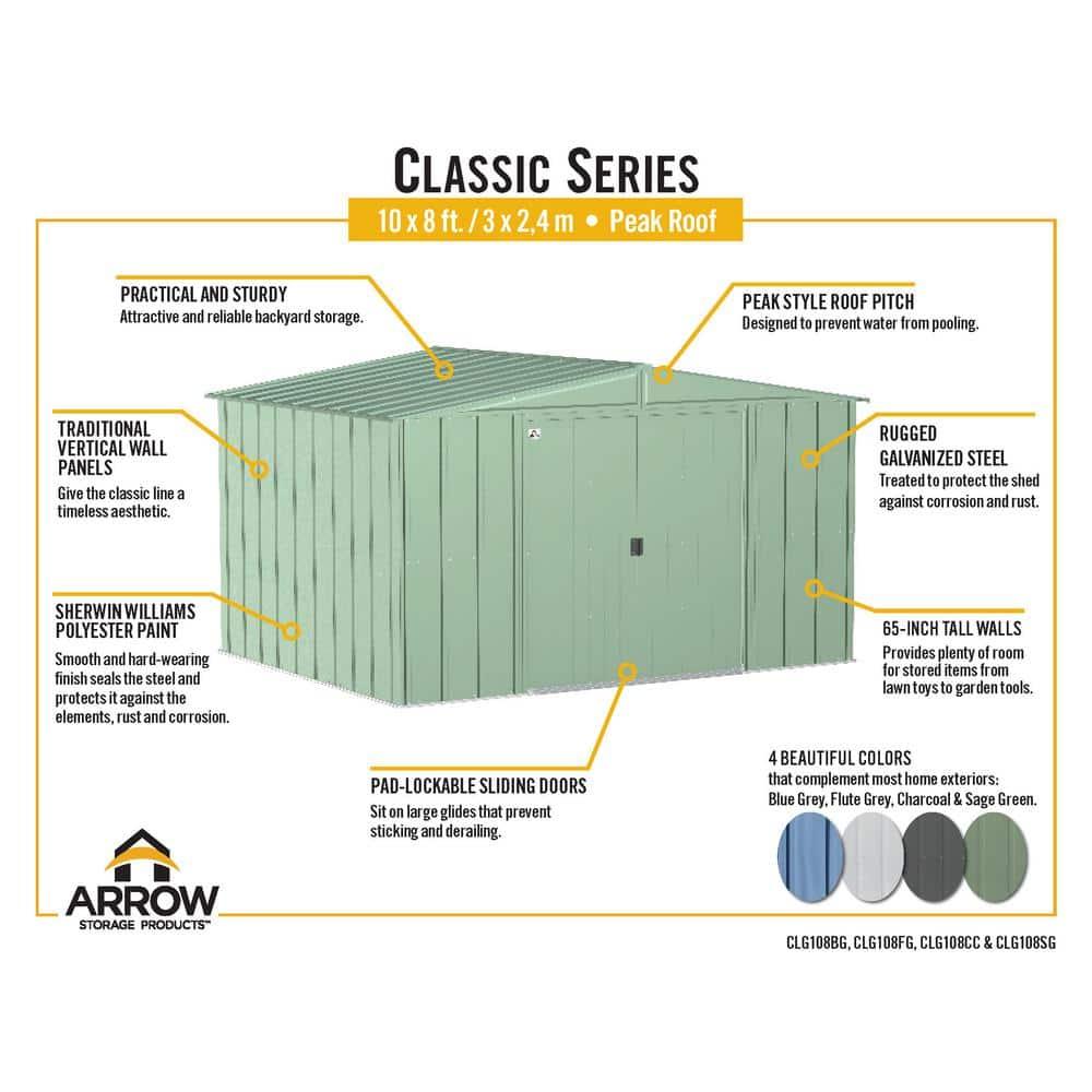 10 ft. W x 8 ft. D Metal Storage Shed